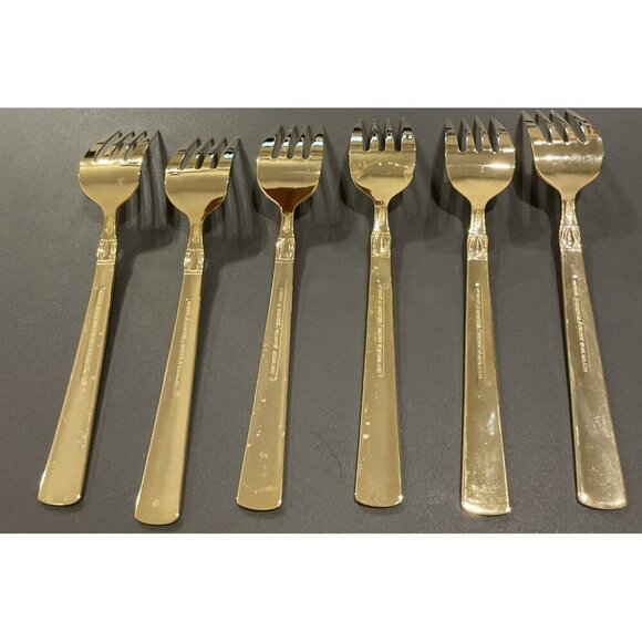 Reed & Barton Sanderling Set Of 6 Salad Forks Korea Gold Electroplate Stainless - Picture 2 of 4